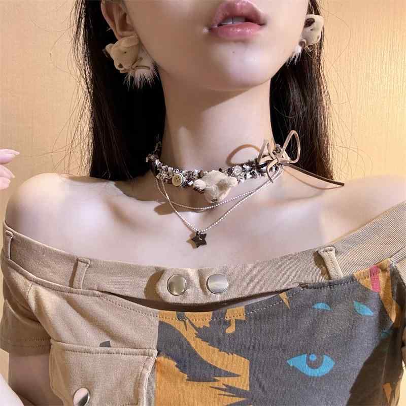 アクセサリー レディース 女性用 かわいい ふわふわ ぬいぐるみ風 クマ モチーフ チョーカー ネックレ..