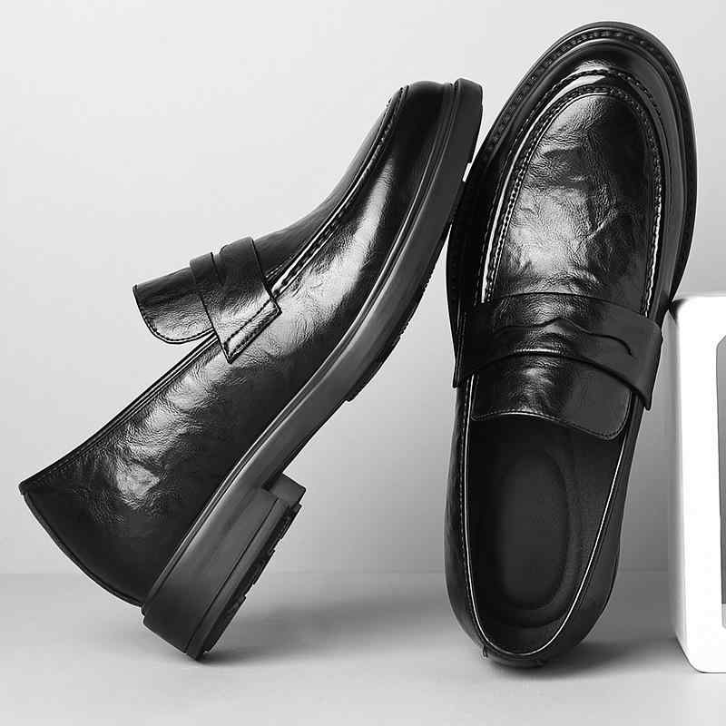 革靴 メンズ 男性用 シークレットインソール スリッポン ビジネス カジュアル 本革 レザーシューズ 通気性 ドライビングシューズ モカシン ゴム底 滑り止め 秋