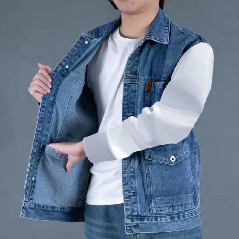 ベスト ジレ メンズ 男性用 デニム アメカジ ヴィンテージ風 ワークテイスト フード付き ノースリーブ ルーズフィット 薄手 マルチポケット 普段使い カジュアル 夏 サマー ブラック グレー ブルー