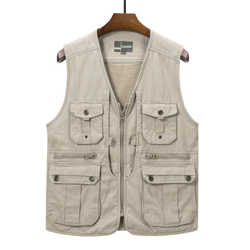 ベスト メンズ 男性 中高齢者向け デニム ジレ 綿 コットン 多ポケット ゆったり 大きいサイズ Vネック ジッパー 釣り フィッシング 登山 アウトドア 作業着 普段使い ベージュ ダークグレー ライトアーミーグリーン