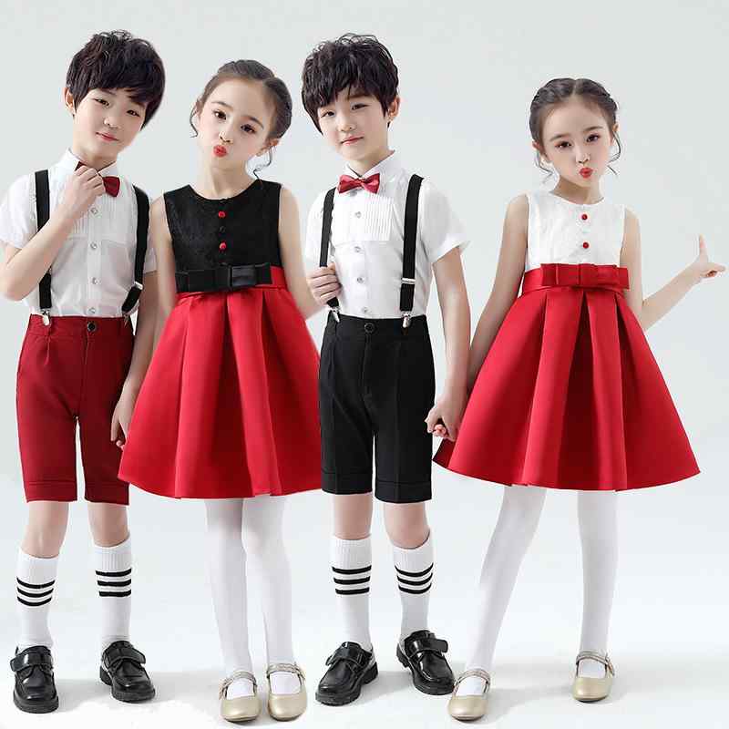 発表会衣装 男の子 女の子 キッズ ジュニア サロペット オーバーオール ダンスドレス プリーツスカート 合唱 朗読 ステージ パフォーマンス スクール風 綿混 春秋 小学校 学芸会