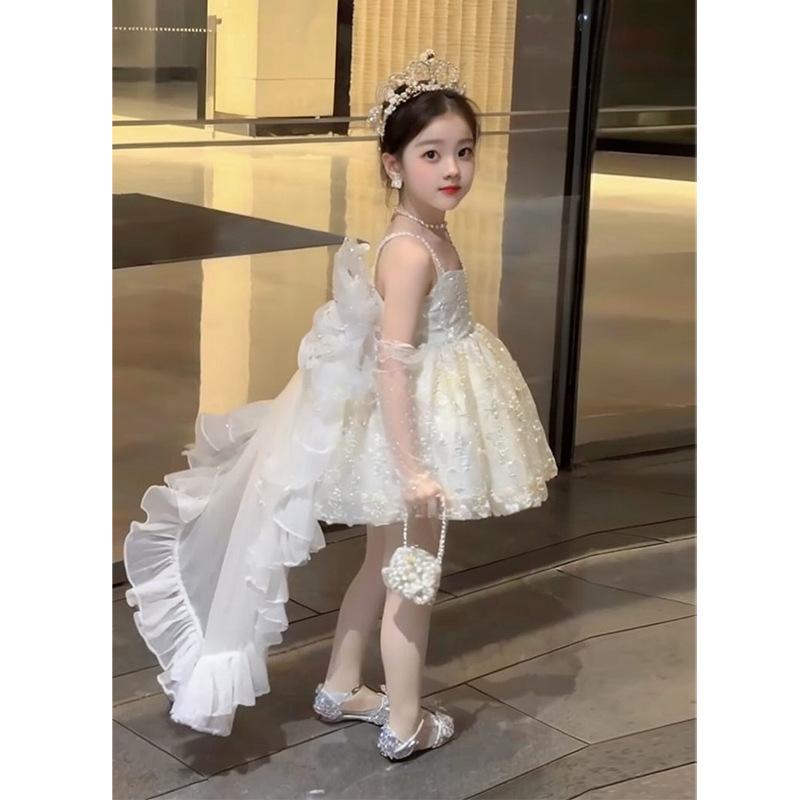 プリンセスドレス 女の子 キッズ ロリータ オルゴール風 高級感 ホワイト チュール リボン 結婚式 誕生..