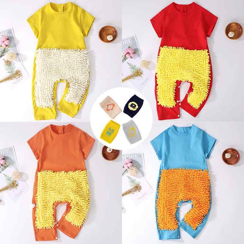 ベビー ロンパース 赤ちゃん お掃除 モップ 床拭き ハイハイ 半袖 薄手 綿 コットン つなぎ カバーオー..