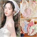 ヘアアクセサリー キッズ 女の子 レース 三角頭巾 ヘアバンド カチューシャ カントリー調 花柄 フレンチスタイル 韓国風 ヘッドラップ プリーツ 格子柄 チェ...