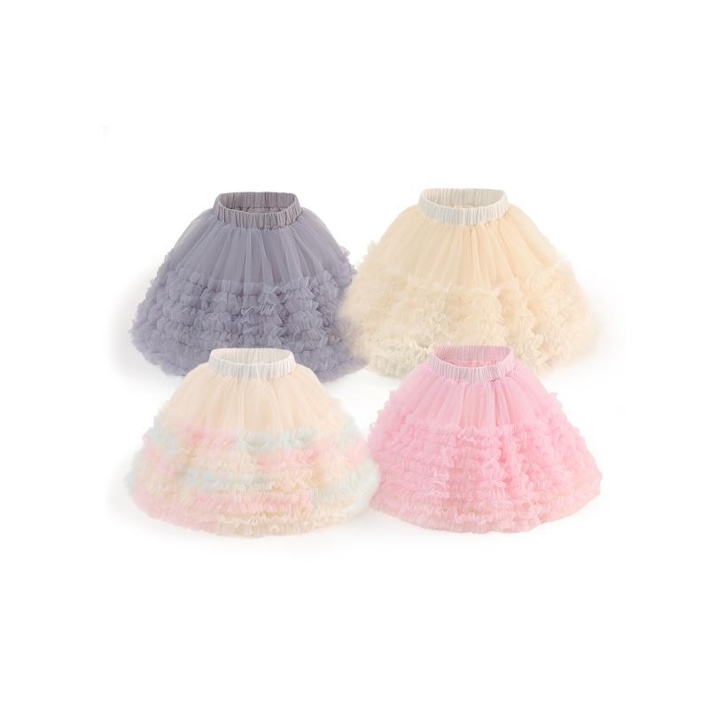 スカート 女の子 子供 プリンセス風 お姫様 チュールスカート チュチュ パニエ ティアード 段々フレア ふわふわ ボリューム感 メッシュ ナイロン 綿混 発表会 お出かけ ダンス衣装 普段使い カラフル ピンク ベージュ グレー