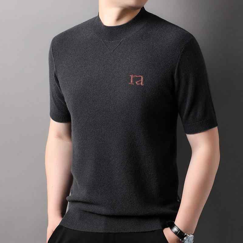 セーター メンズ 男性用 半袖 ショートスリーブ ウール100% ニット ハーフネック モックネック プルオーバー カジュアル 普段使い 薄手 ライトウェイト イージーケア