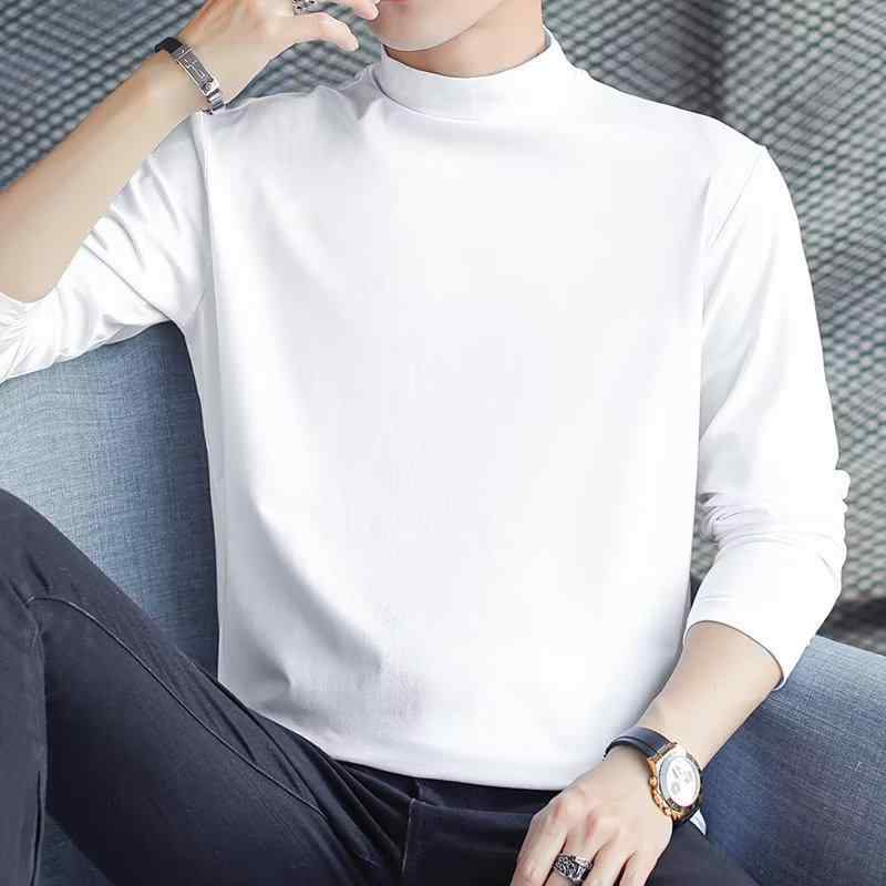 カットソー メンズ モダール 長袖 Tシャツ 男性用 インナー 無地 秋物 半ハイネック スリムフィット 細..
