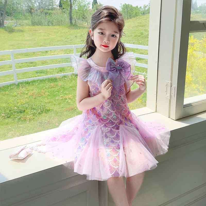 ワンピース 女の子 キッズ 夏 マーメイド プリンセス スパンコール ドレス 子供用 ノースリーブ きらき..