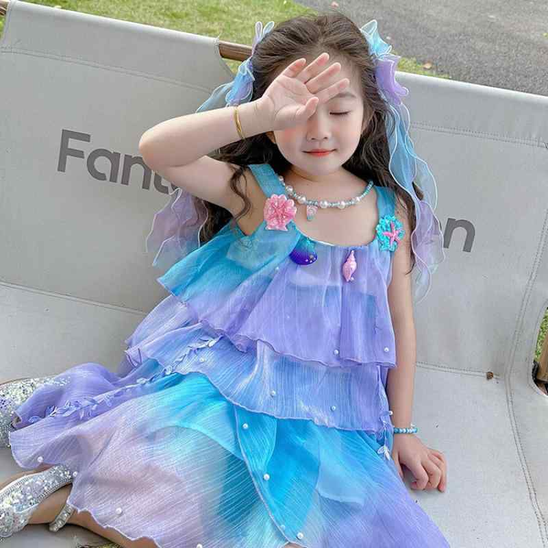 ワンピース キッズ 女の子 ドリア ロリータ プリンセス マーメイド キャミソール チュールドレス ボリ..