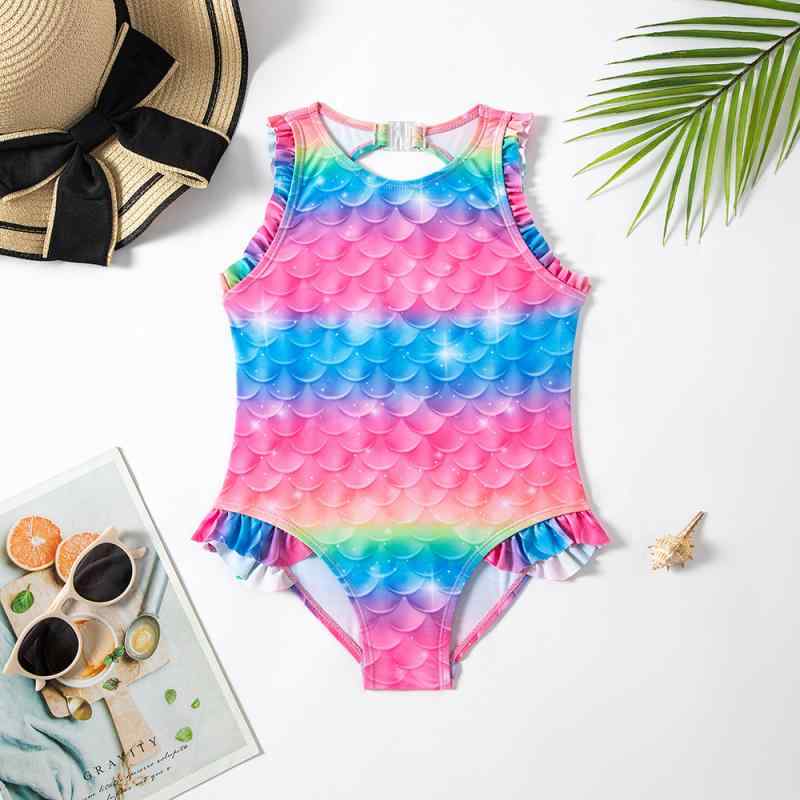 水着 女の子 子供用 人魚 鱗模様 マーメイド柄 ワンピース スイムウェア 高伸縮性 ストレッチ ポリエス..