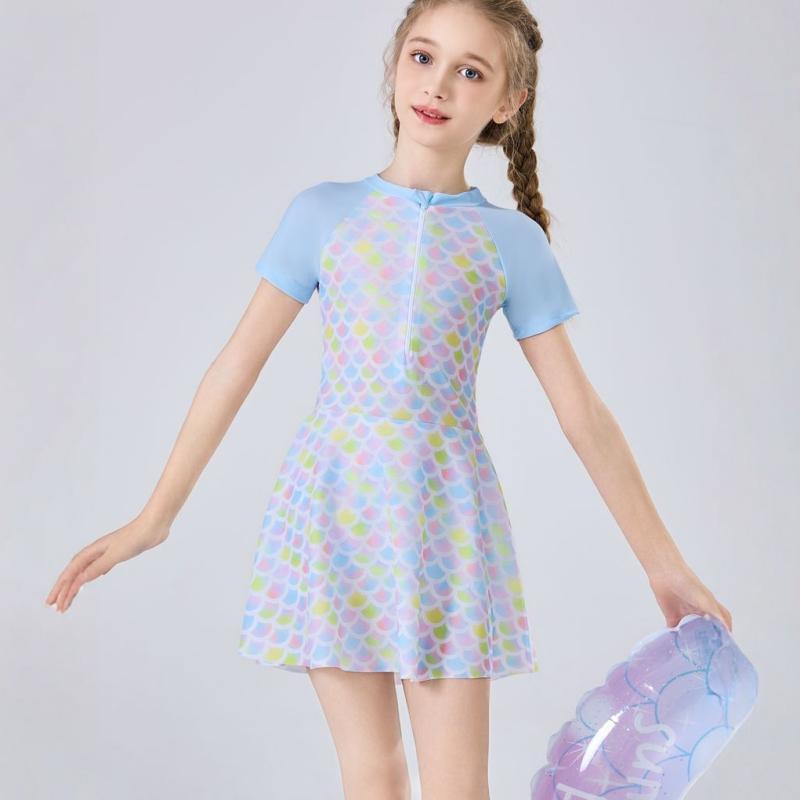 水着 女児 ワンピース スカート 人魚 プリンセス 小学生 中学生 ジュニア スイムウェア プール ビーチ リゾート 水遊び ポリエステル スパンデックス 韓国風 おしゃれ かわいい ピンク ブルー