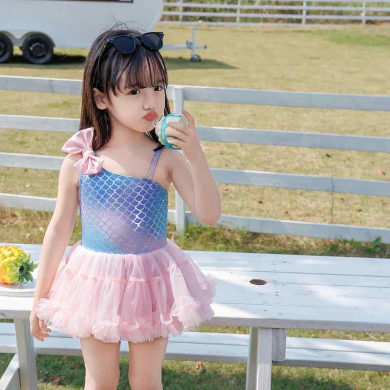 水着 キッズ 女の子 ベビー 赤ちゃん 幼児 マーメイド プリンセスドレス ワンピース スカート フリル かわいい プール 海水浴 スイミング ポリエステル