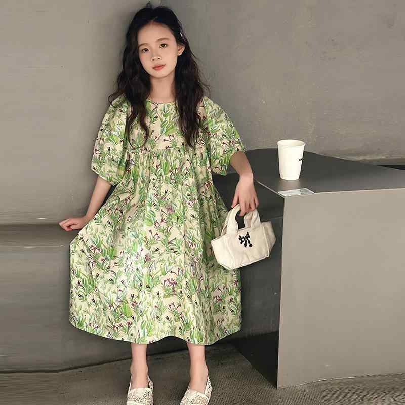 ワンピース キッズ 女の子 夏 パフスリーブ プリンセスライン 小花柄 コットン 綿素材 韓国風 中大童向け お出かけ 普段使い リゾート 柔らか素材 肌に優しい フリル Aライン