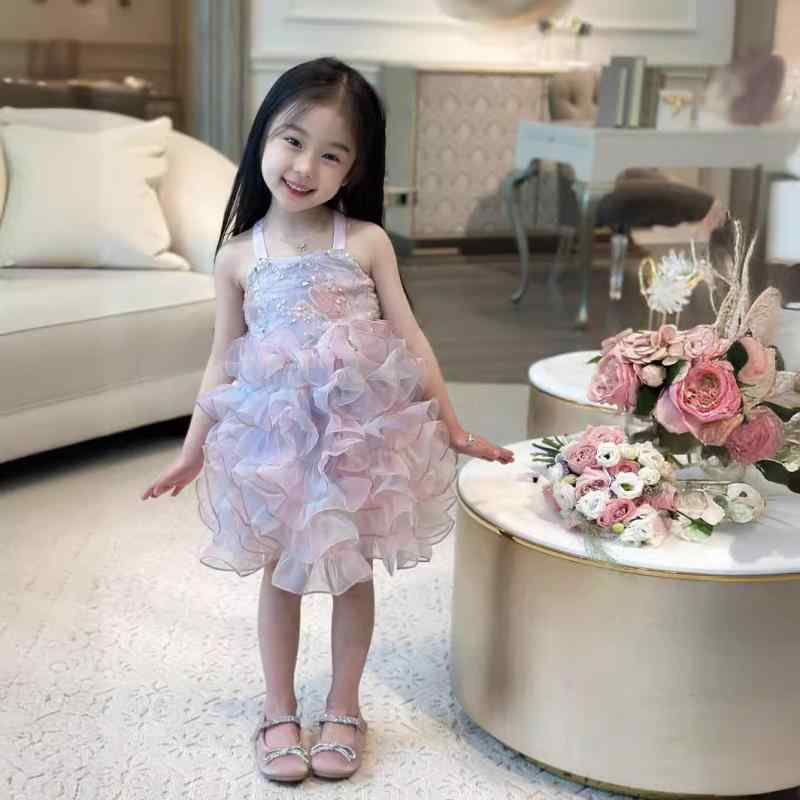 ワンピース 女の子 キッズ キャミソール ノースリーブ 人魚スパンコール キラキラ フリル ティアードド..