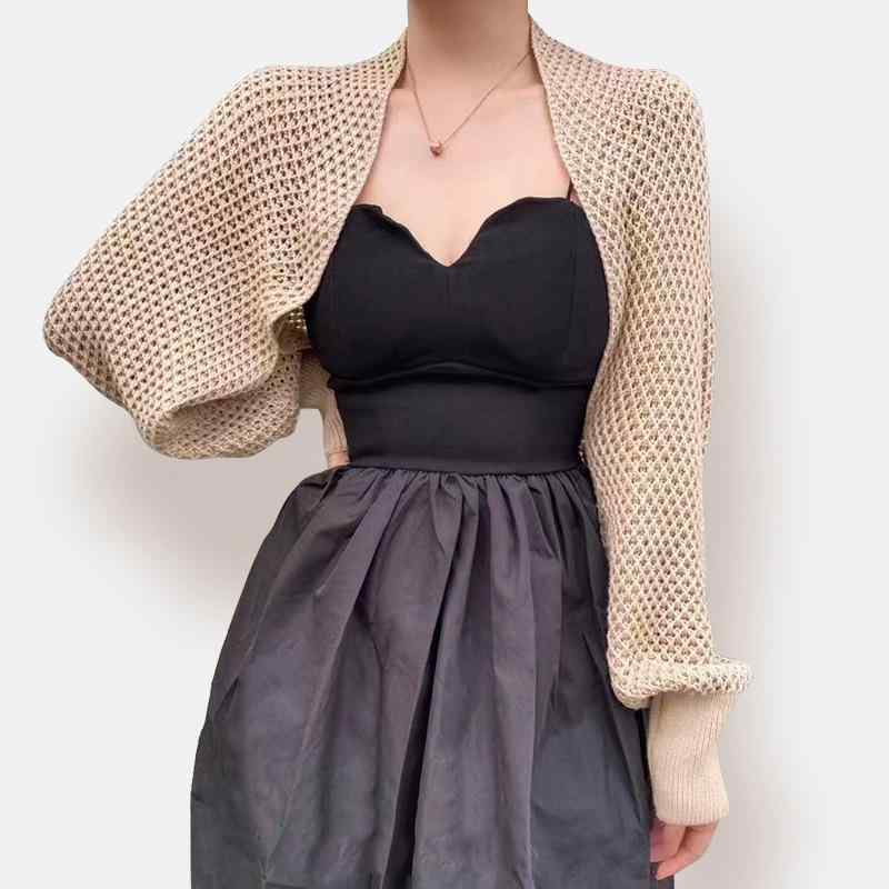 サマーニットカーディガン レディース 透かし編み ボレロ ショート丈 薄手 メッシュ 羽織り 春夏 冷房..