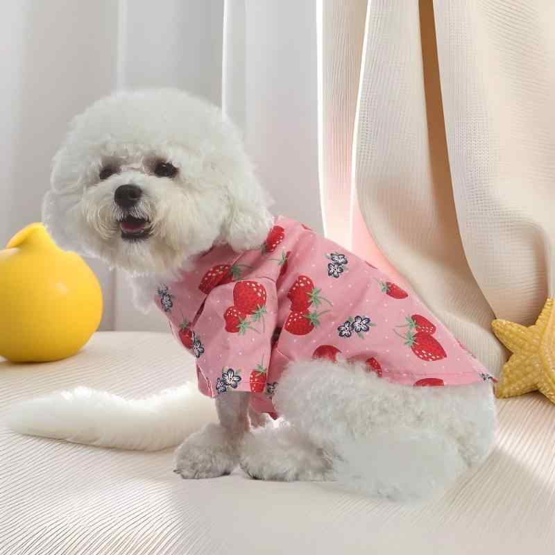 犬服 ドッグウェア シャツ トップス 快適 通気性 涼しい かわいい いちご柄 ポリエステル お散歩 お出..