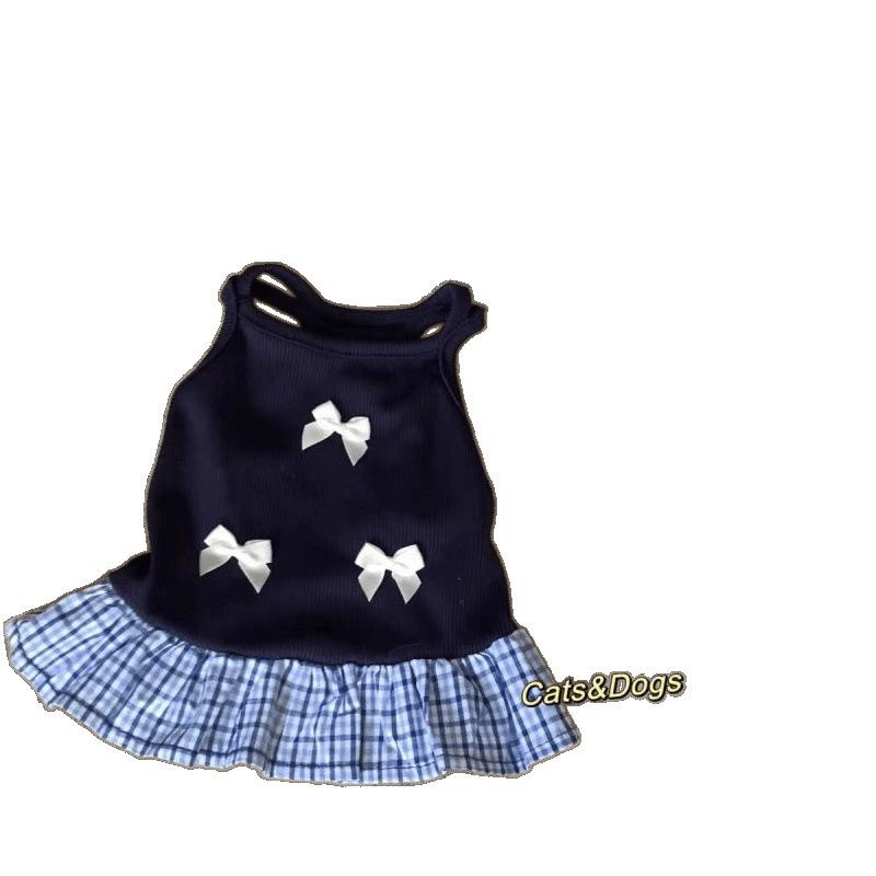 犬服 ドッグウェア 小型犬 猫用 ベストワンピース 学園風 春夏 抜け毛防止 サンゴフリース素材 ロイヤ..