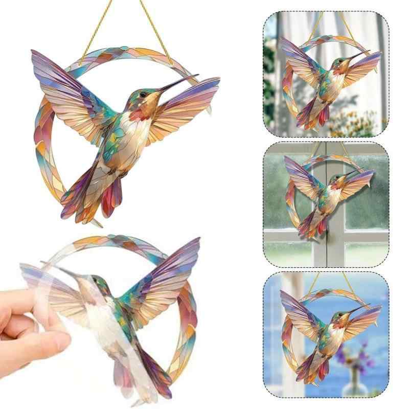 ハンギングオーナメント アクリル ハチドリ モチーフ かわいい カラフル おしゃれな ミニサイズ 個性的 動物デザイン 窓 ベランダ インテリア装飾品(3)