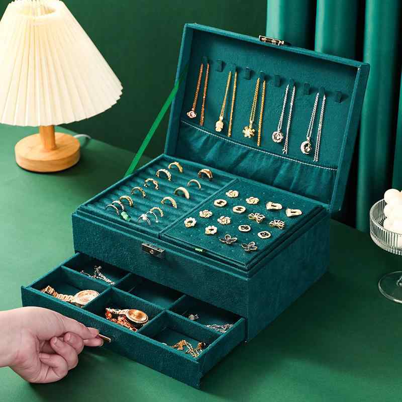 ジュエリーボックス レディース 大容量 多機能 収納ケース アクセサリーボックス ピアス イヤリング ネックレス 指輪 リング ベルベット調 フランネル素材 レ...