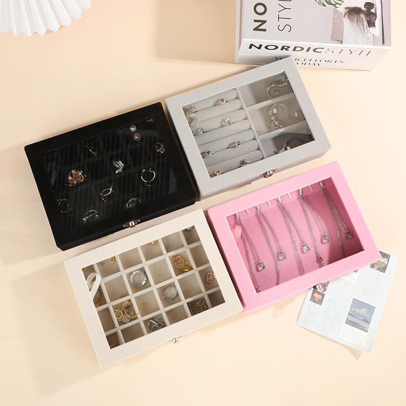 ジュエリーボックス レディース 指輪 ピアス イヤリング ブレスレット ネックレス アクセサリー 宝飾品 小物入れ 収納 ディスプレイ 整理 ガラス ベロア 高...