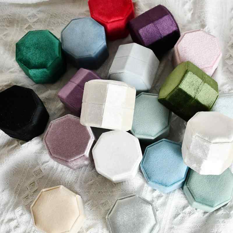 リングケース ベルベット 八角形 高級感 指輪ケース プロポーズ ペアリング用 ジュエリーボックス アクセサリーケース かぶせ蓋 布製 シャンパンカラー シング...