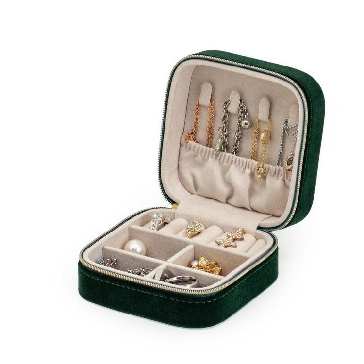 ジュエリーボックス アクセサリーボックス ベルベット 旅行用 携帯 ポータブル スクエア型 PUレザー ジュエリーケース 小物収納 二層式 ハードケース グリー...