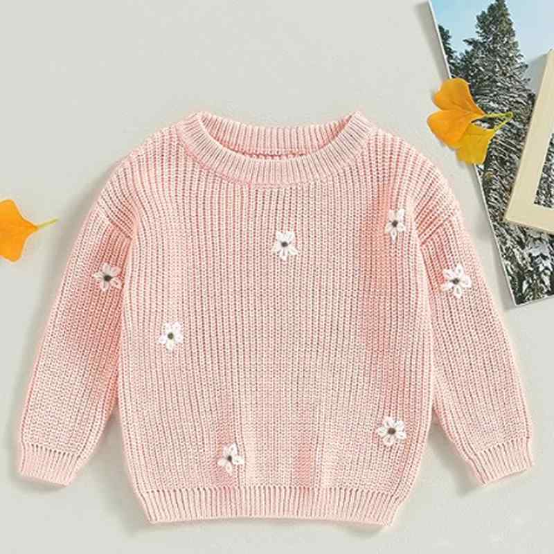 ニット ベビー 女の子 レトロ 手編み 花柄 綿100% コットン ラウンドネック 丸首 プルオーバー 長袖 秋..