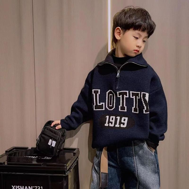 ニットセーター 男の子 キッズ ジュニア ジップアップ Vネック 長袖 プルオーバー 無地 韓国風 おしゃ..