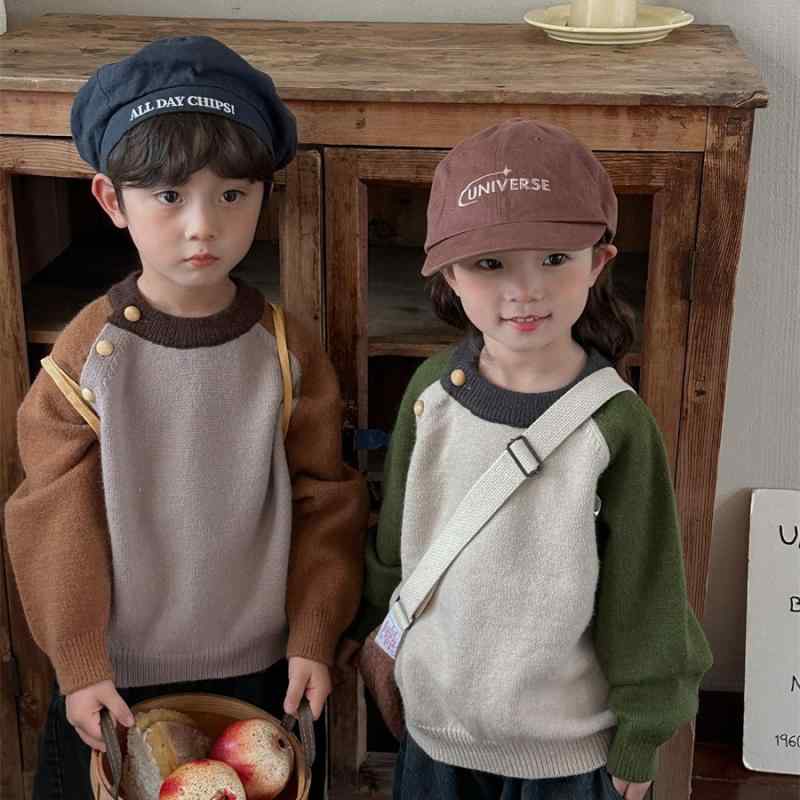 ニット セーター キッズ ベビー 男の子 女の子 男女兼用 冬用 ラグランスリーブ クルーネック 丸首 ゆ..