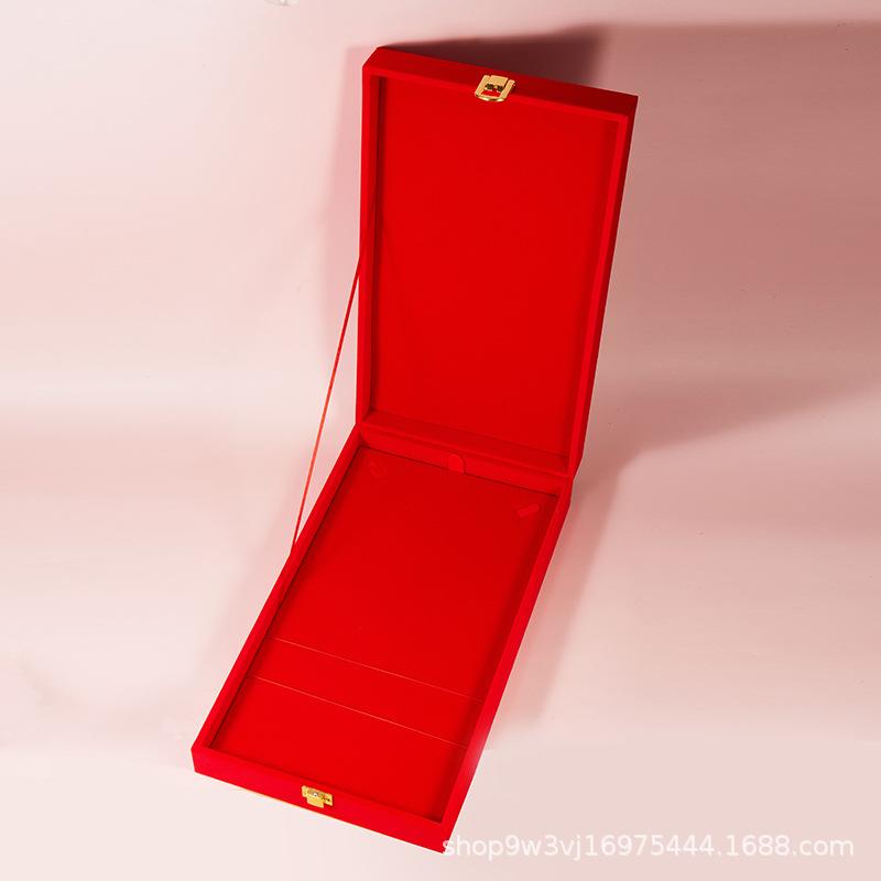 ジュエリーボックス アクセサリーケース ネックレス 指輪 リング ブレスレット 収納ケース セット ロゴ刻印 名入れ 植毛布 フロッキー加工 複合材料 大赤 縁...