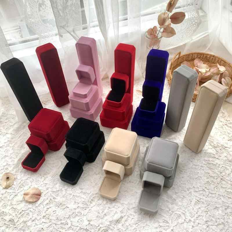 ジュエリーボックス アクセサリーケース ベルベット生地 ネックレス用 ピアス用 指輪用 ブレスレット用 ギフト 贈答 プレゼント 包装 収納 ベージュ ワインレ...