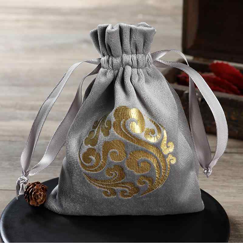 ギフト包装用品 櫛 鏡 マッサージコーム用 収納ボックス ベルベット巾着袋 布製ポーチ 錦袋 中国風 祥雲柄 ミラー ヘアコーム セット用 携帯 トラベル 保護...