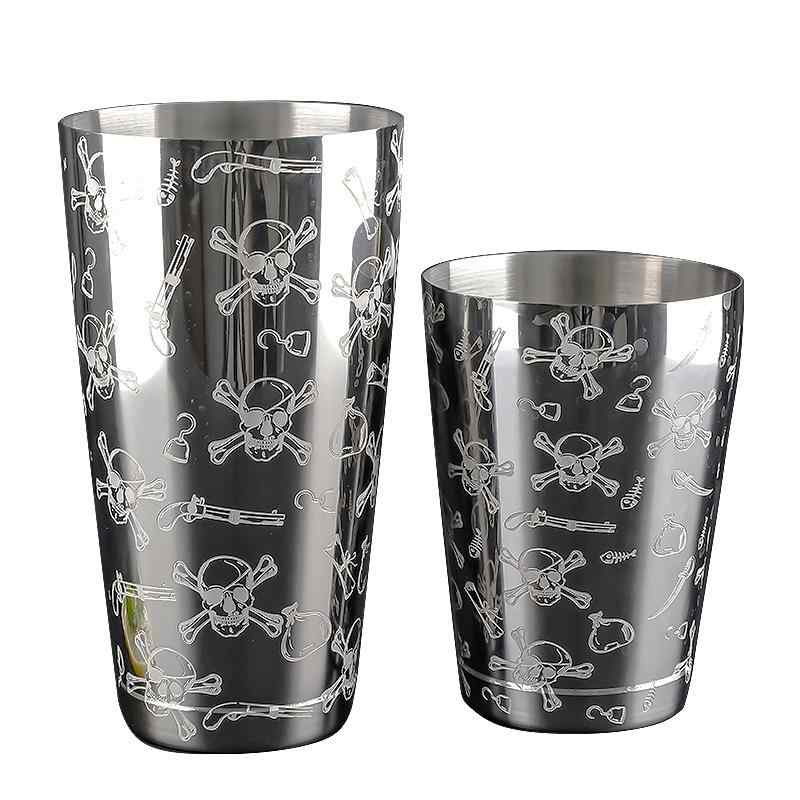 カクテルシェイカー 304ステンレス ボストン型 彫刻 花柄 エッチング プロ仕様 バー用品 ミキシンググ..