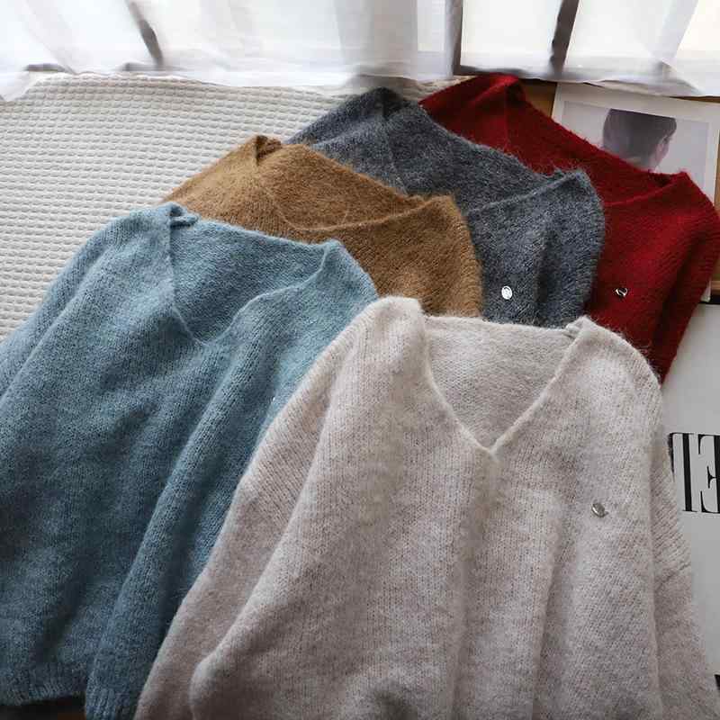 ニット レディース Vネック 長袖 セーター ゆったり ルーズフィット 体型カバー 着痩せ効果 韓国系 シ..