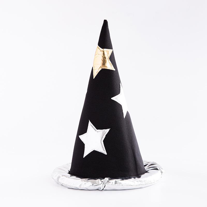 帽子 ハロウィン 仮装 コスプレ 魔女 魔法使い 尖がりハット 星飾り パーティー イベント ニット生地 シルバー ローズピンク レッド ゴールド(3)