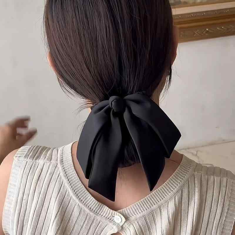 ヘアクリップ レディース ブラック サテン リボン 蝶々結び 上品 高級感 フレンチスタイル バレッタ 髪..