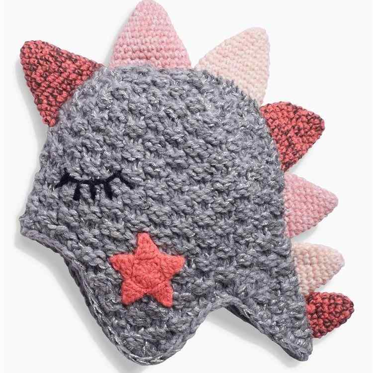 帽子 キッズ ベビー 男の子 女の子 子供用 かわいい 恐竜 ニット帽 毛糸帽子 ダブル 二重 耳あて付き 防寒 保温 アクリル素材 冬物 ブルー グレー ブラウン系