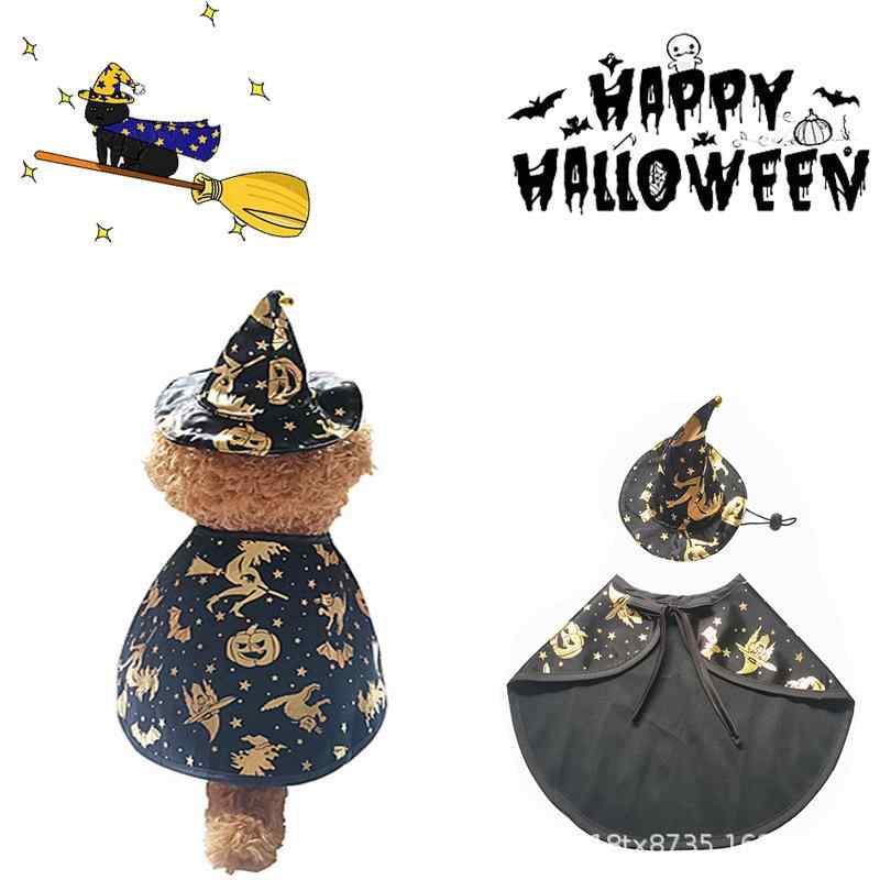 コスチューム 犬 猫 ペット ハロウィン かわいい 魔法使い マント ケープ 帽子 ハット セット プリント ポリエステル 通年 カジュアル 仮装 変身 なりきり