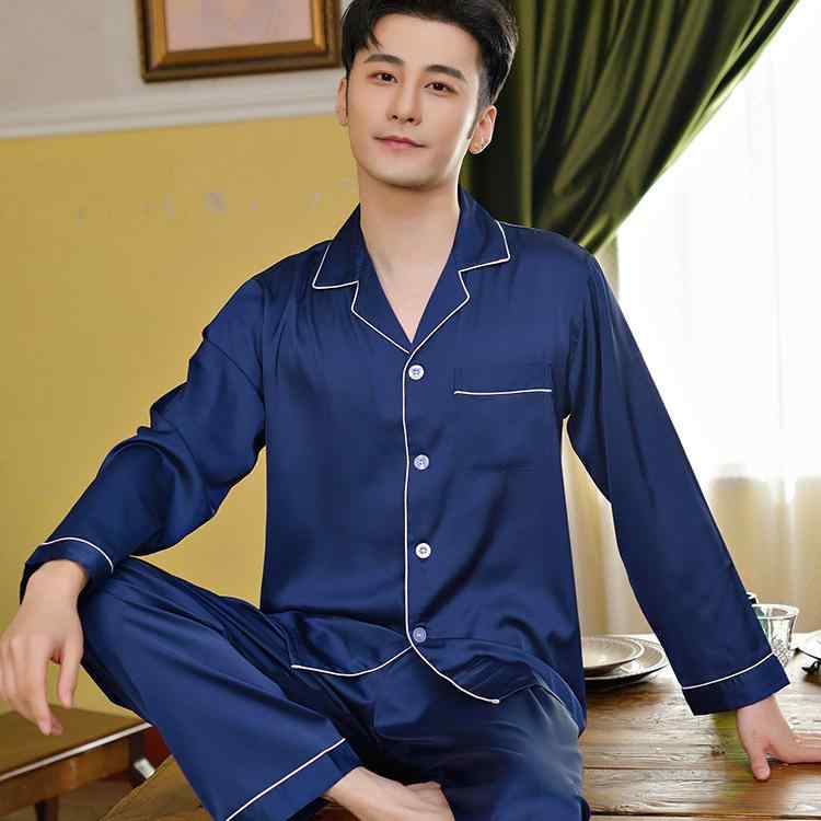 パジャマ メンズ 接触冷感 薄手 高級感 サテン調 長袖 長ズボン セットアップ 大きいサイズ ポリエステル 通気性 伸縮性 快適 リラックス ナイトウェア 部屋着 おうち時間 普段使い 襟付き