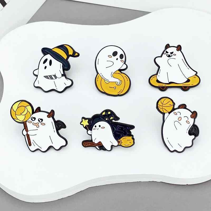 胸ブローチ 男女兼用 ハロウィン カートゥーン かわいい おばけ ゴースト カボチャ パンプキン スケー..