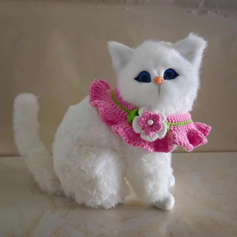 猫用首輪 猫ちゃん 小花柄 フラワー フリルデザイン 蝶ネクタイ リボン ニット 毛糸 かわいい ピンク ..