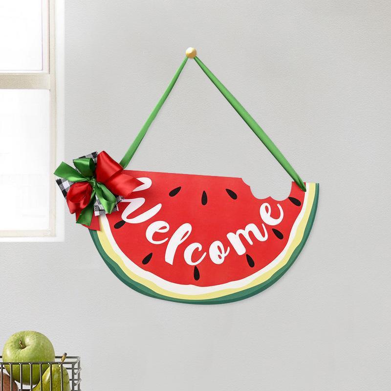 ウォールデコレーション スイカ形 ウェルカムプレート 木製 玄関 リビング インテリア 英字アルファベ..