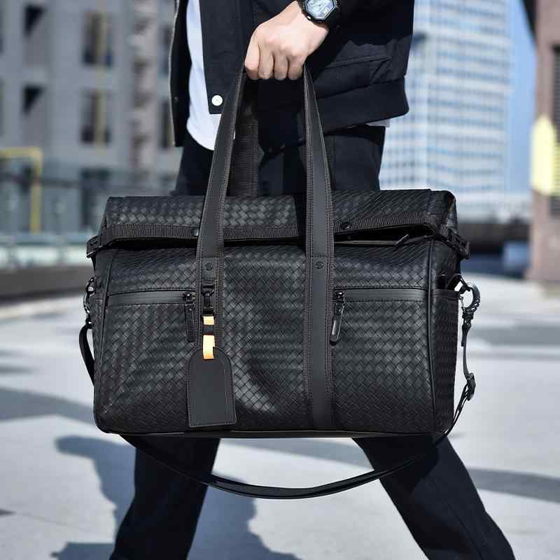 ボストンバッグ メンズ 男性用 拡張可能 大容量 乾湿分離 旅行鞄 ジムバッグ 多機能 カジュアル 手提げ オックスフォード生地 防水 耐摩耗 負担軽減 収納可能 ポリエステル裏地 編み込み模様 配色デザイン ビジネス 通勤