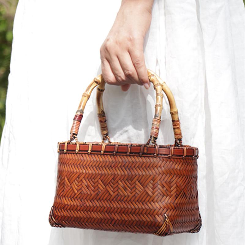 かごバッグ レディース 手作り 竹編み ハンドバッグ レトロ ヴィンテージ ミニ 小型 竹製 天然素材 茶器収納 小物入れ 和装 和風 カジュアルスタイル デイリーユース 春夏 お出かけ 鞄