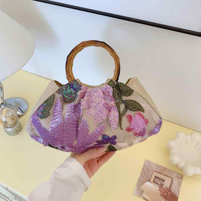 トートバッグ レディース リネン 麻 竹繊維 布製 中国風 花柄 フラワー 大容量 横型 スクエア ハンドバッグ 鞄 普段使い 日常使い おしゃれ カジュアル マグネットボタン開閉 スマホポケット付き イエロー グリーン ピンク パープル ブラック