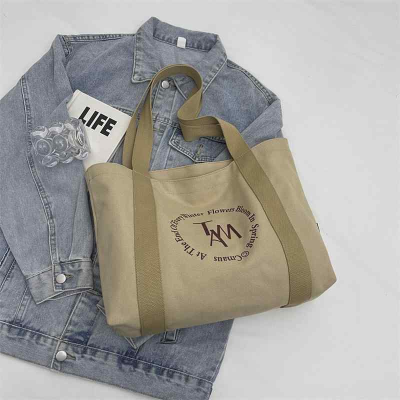 トートバッグ 帆布 ロゴプリント レトロ ショルダーバッグ 鞄 軽量 大容量 多用途 普段使い デイリーユ..