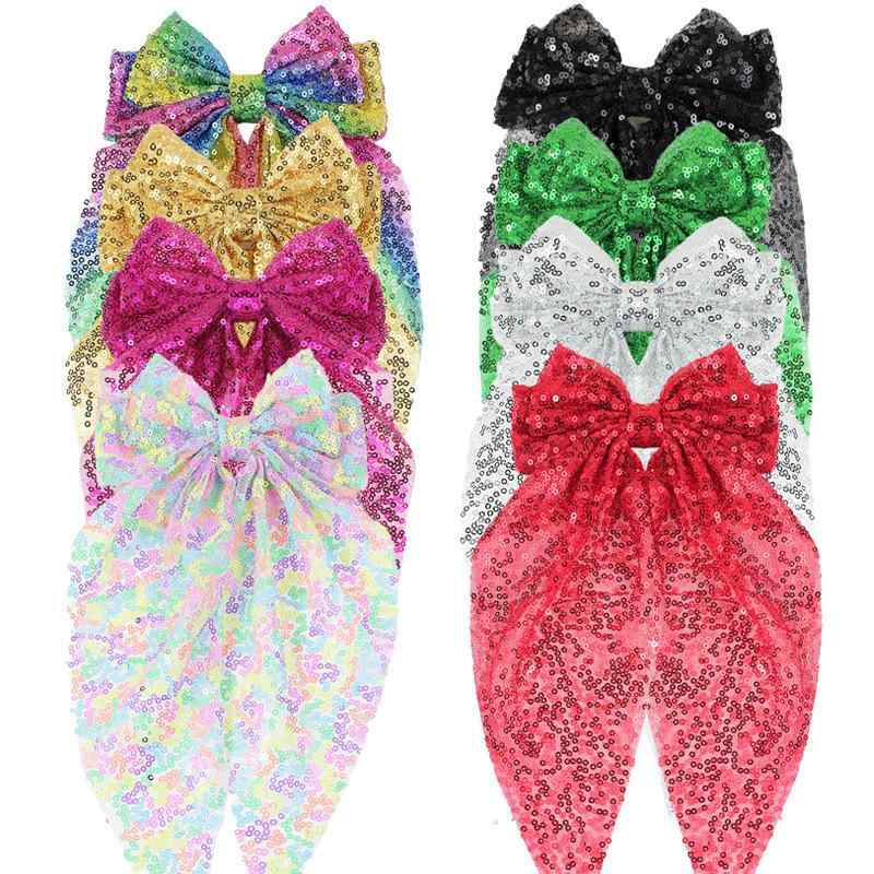 ヘッドアクセサリー キッズ 女の子 スパンコール カラフル ダブルリボン 特大 燕尾形 ロングテールリボ..