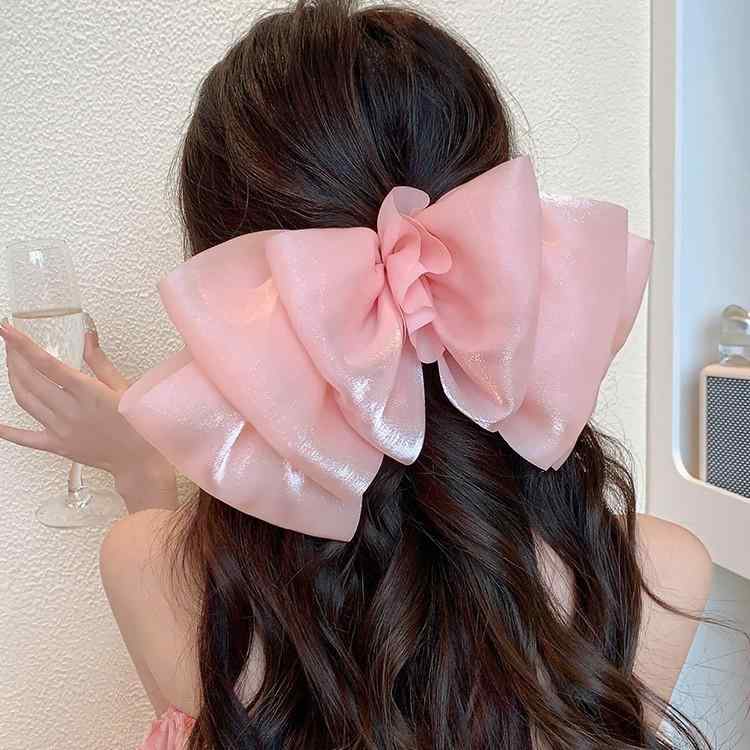 髪飾り レディース 女性用 超ビッグ 大ぶり エレガント オーロラメッシュ ビッグリボン バレッタ スプ..
