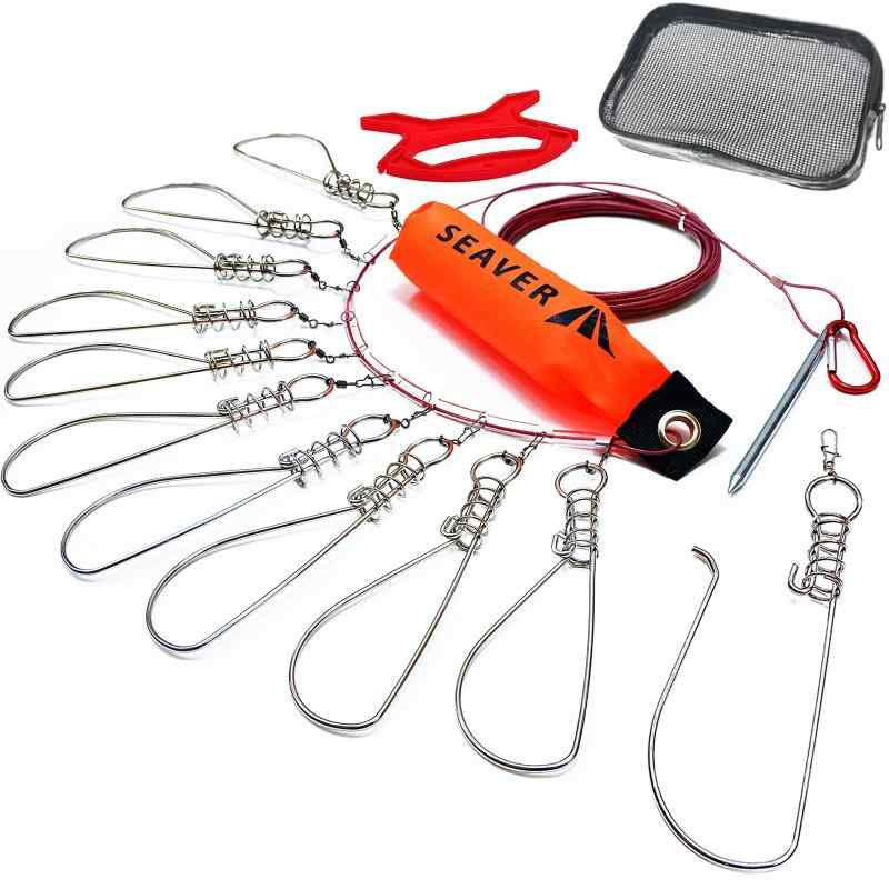 【フックが取り外せる】フロート付きストリンガー サビにくい バネ式フック 5 / 10個 ワイヤー 5 / 10m スペアフック 収納ケース 付き SEAVER(シーバー)