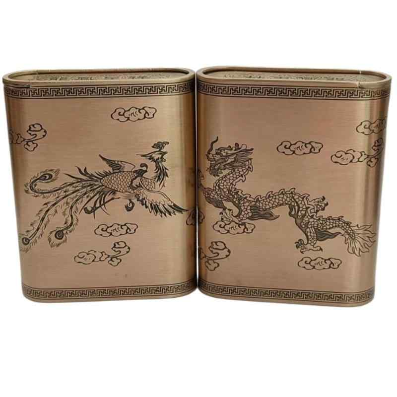 喫煙具 茶筒 真鍮製 厚手 彫刻 刻み